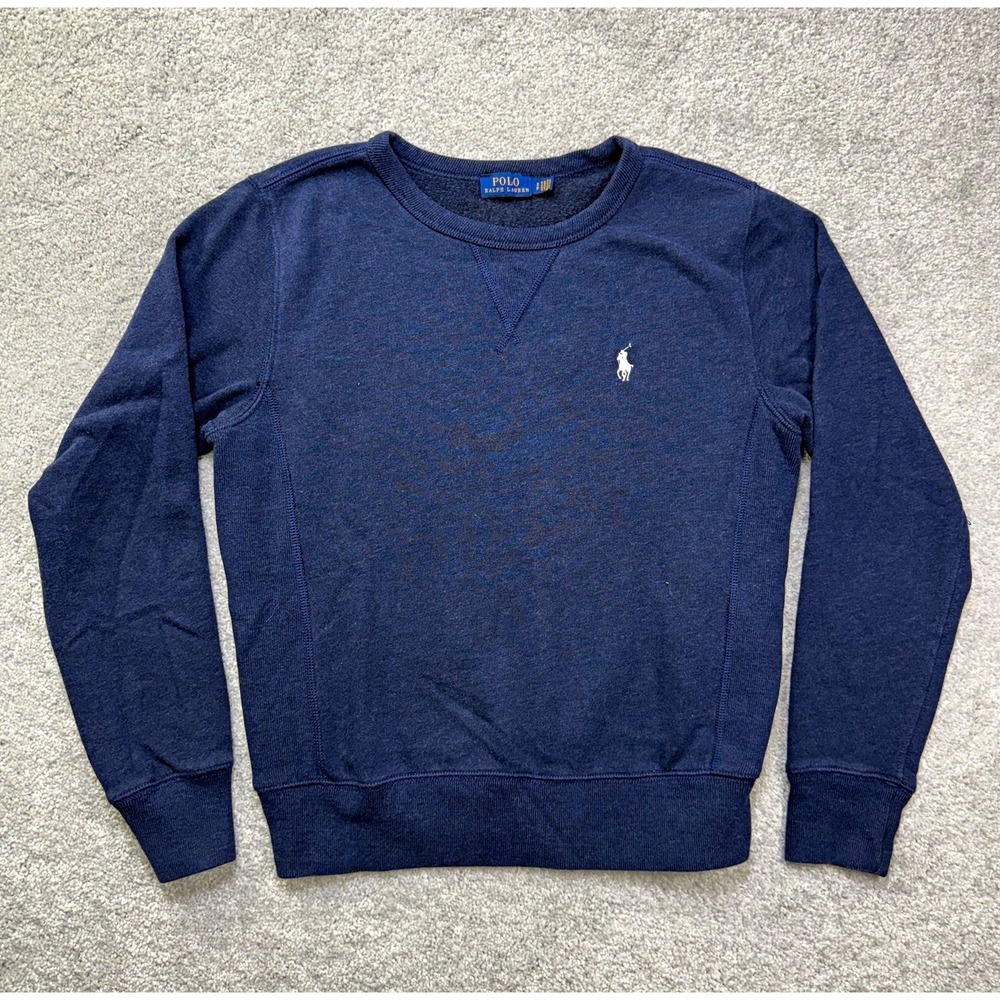 Polo Ralph Lauren Mens Small Blue Fleece Sweatshirt Pullover White Pony Logo